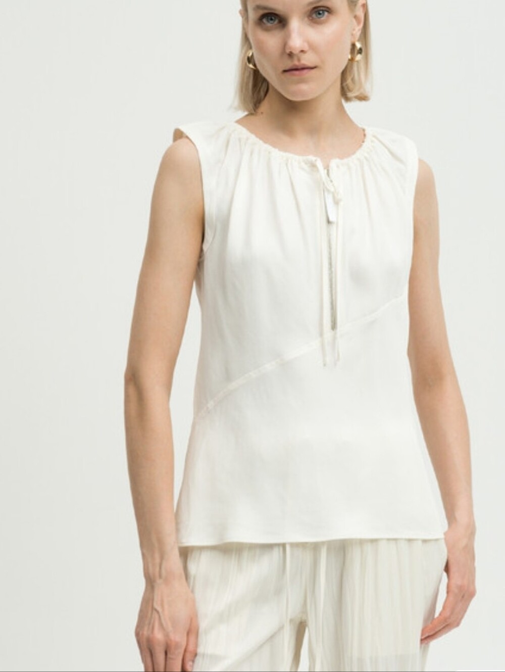 Helmut Lang Ivory Drawstring Sleeveless Top Zipper Luxury MSRP $275